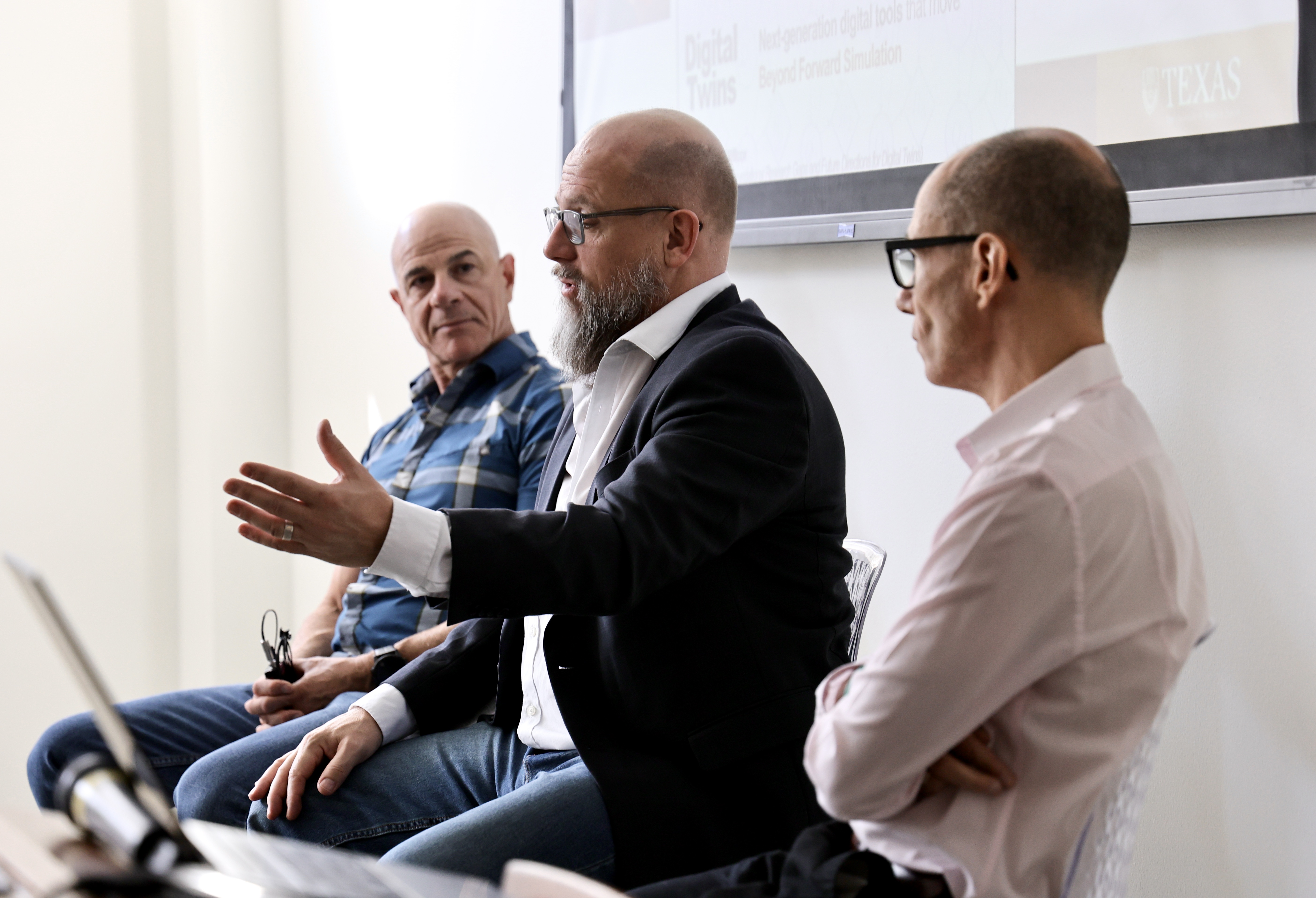 L-r: Omar Ghattas, Thorsten Becker and Patrick Heimbach. Credit: Joanne Foote/Oden Institute