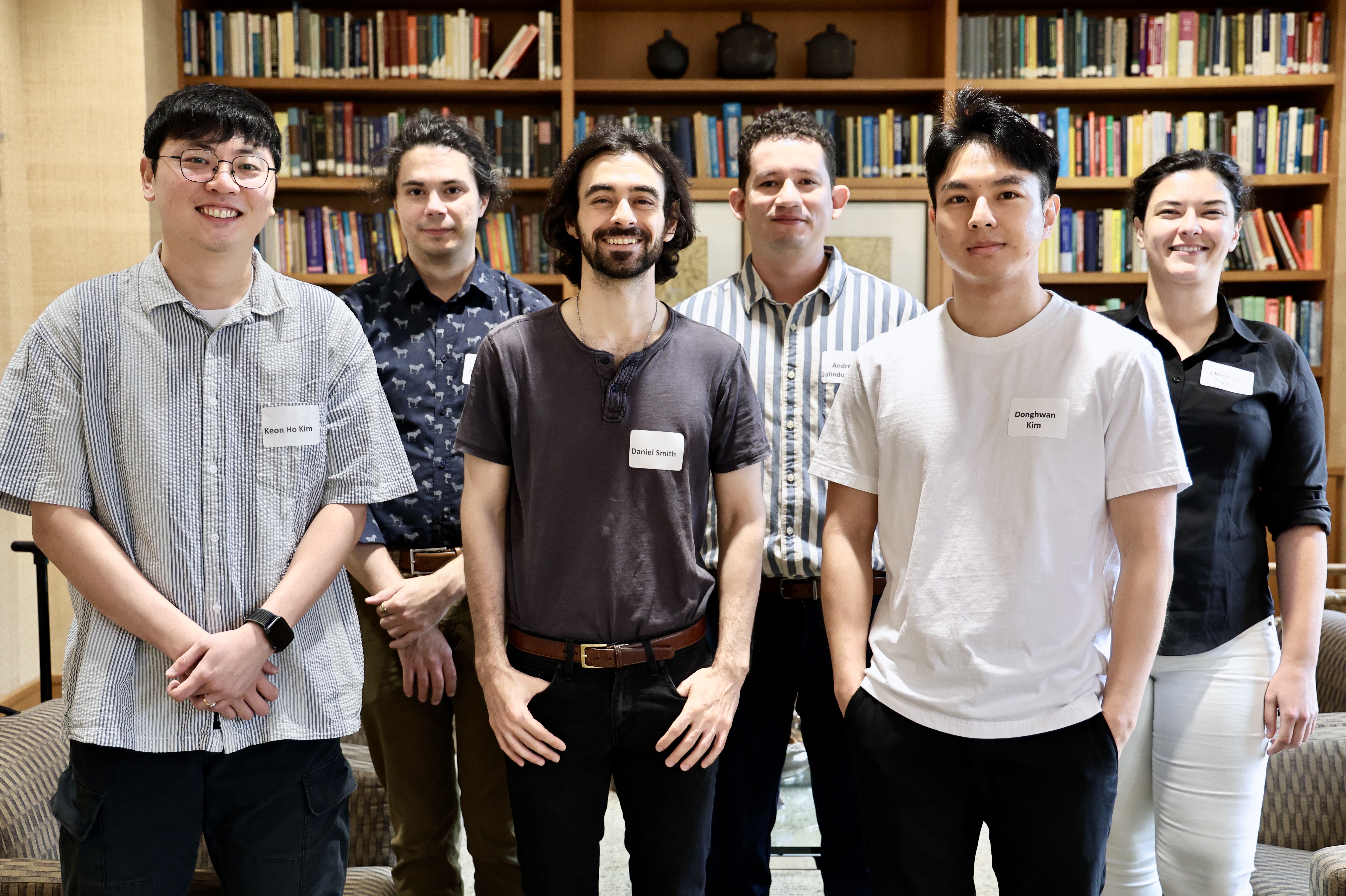 First and second year O'Donnell postdocs, from l-r: Keon Ho Kim, Joar Bagge, Daniel Smith, Andrés Felipe Galindo Olarte, Donghwan Kim, Christina Taylor (not pictured: Dhruv Apte).